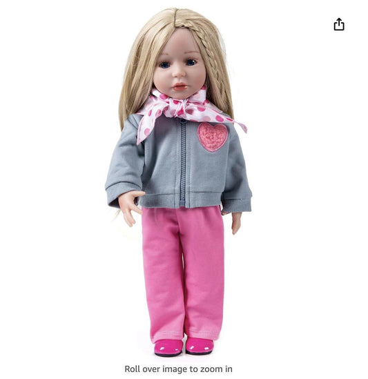 18 Inch Doll Clothes Set, Grey Sweatshirt, Pink Pants, Scarf & Shoes