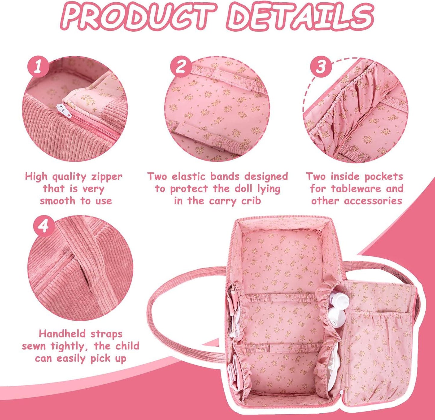 Doll Carry Cot Set, Soft Bassinet Carrier, Fits 16 Inch American Girl Dolls