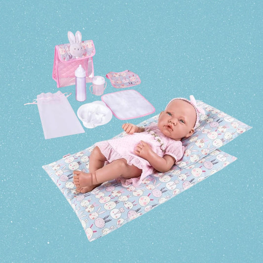 Grey Bunny Doll Feeding Set, Nursery Bag, 9 pcs (Doll Not Included)