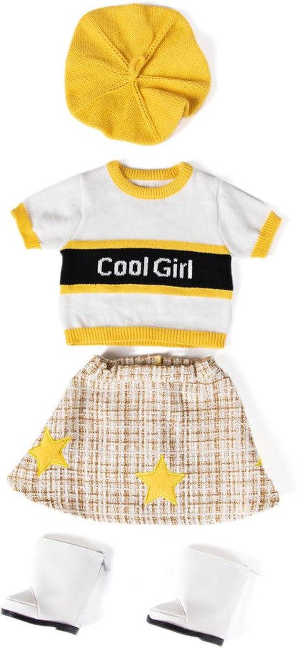 AG Doll Clothes Set, Yellow Knit Hat, Sweater, Skirt, Shoes (Doll Not Included)