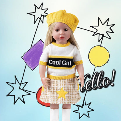 AG Doll Clothes Set, Yellow Knit Hat, Sweater, Skirt, Shoes (Doll Not Included)
