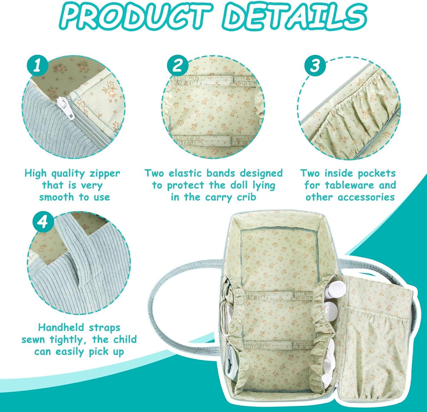 Doll Carrier Crib Set, Feeding Accessories, Fits 16-18 Inch Dolls