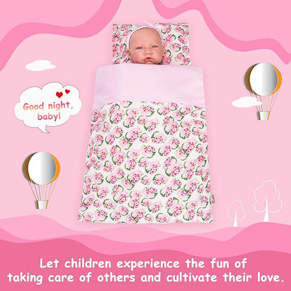 Doll Bedding Set, Reversible Floral Print, Fits 18 Inch Dolls