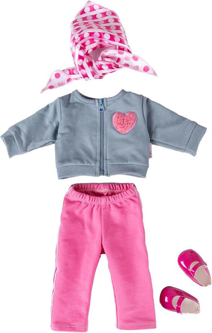 18 Inch Doll Clothes Set, Grey Sweatshirt, Pink Pants, Scarf & Shoes