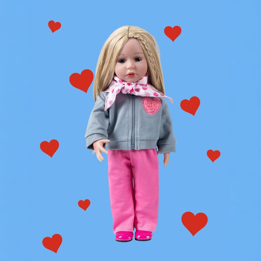 18 Inch Doll Clothes Set, Grey Sweatshirt, Pink Pants, Scarf & Shoes
