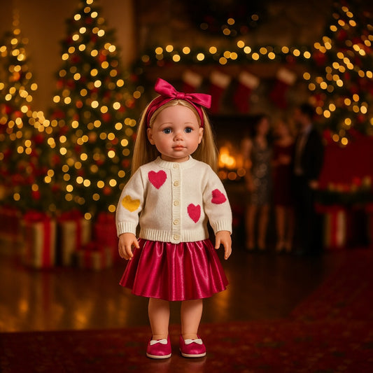 Doll Clothes Set, Red Heart Sweater, Pink Dress, Fits 18" American Girl Doll