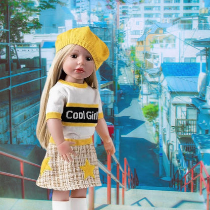 AG Doll Clothes Set, Yellow Knit Hat, Sweater, Skirt, Shoes (Doll Not Included)