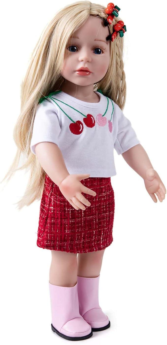 Doll Clothes Set, Cherry Shirt, Red Skirt, Hairpins, Shoes, for 18" Dolls