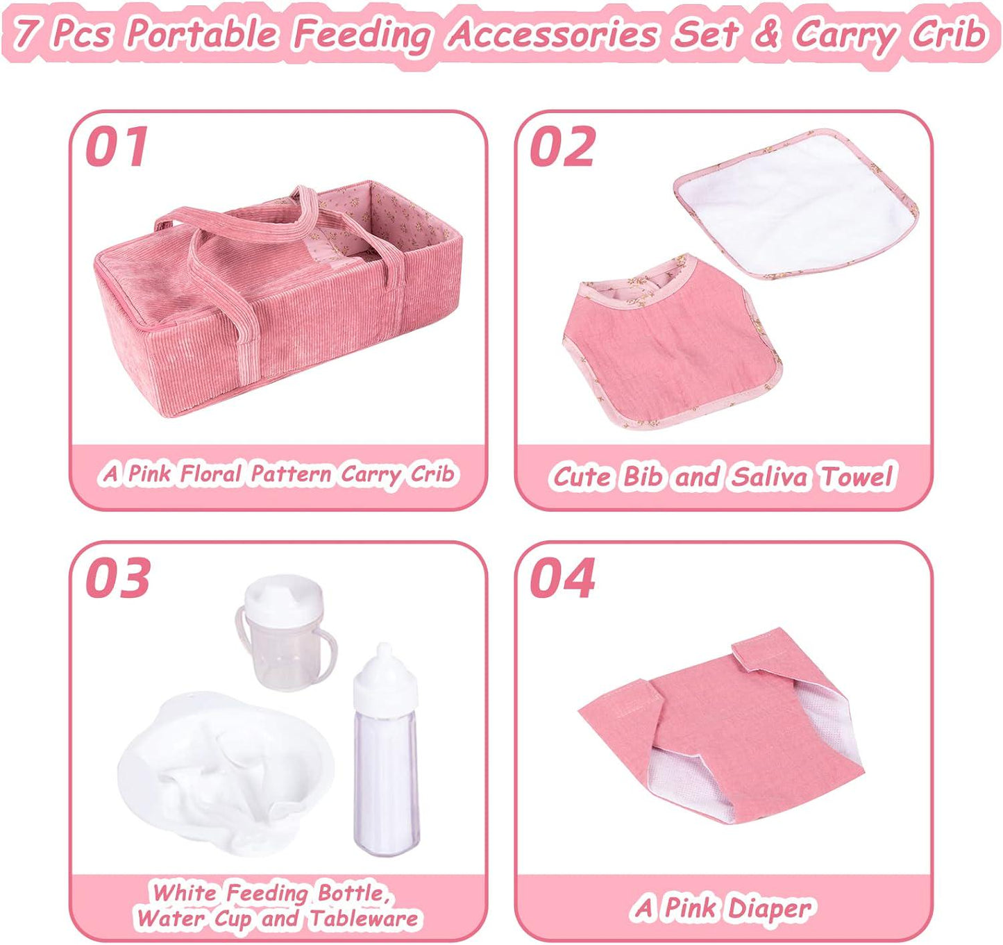 Doll Carry Cot Set, Soft Bassinet Carrier, Fits 16 Inch American Girl Dolls