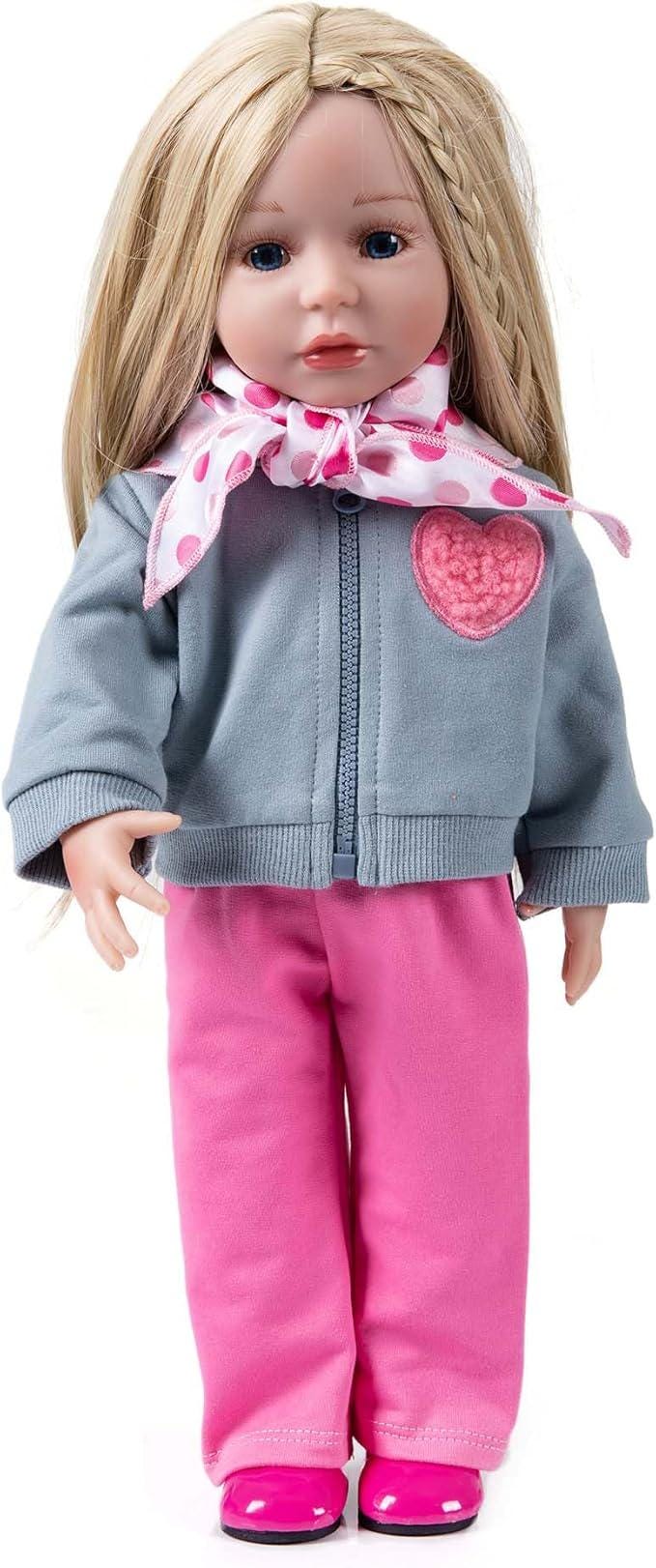 18 Inch Doll Clothes Set, Grey Sweatshirt, Pink Pants, Scarf & Shoes