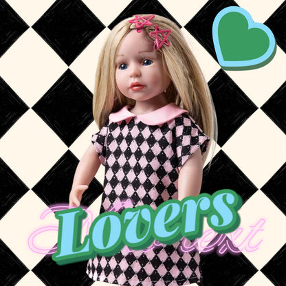 AG Doll Clothes, Pink Black Checkered Dress, Star Hairpins, Shoes, Fits 18" Dolls