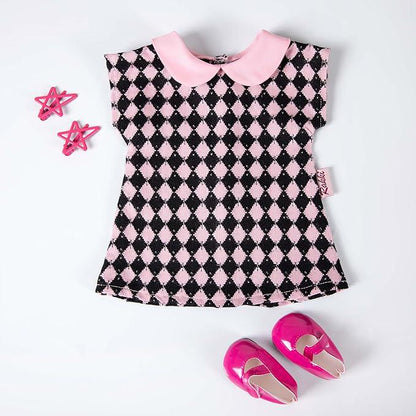 AG Doll Clothes, Pink Black Checkered Dress, Star Hairpins, Shoes, Fits 18" Dolls