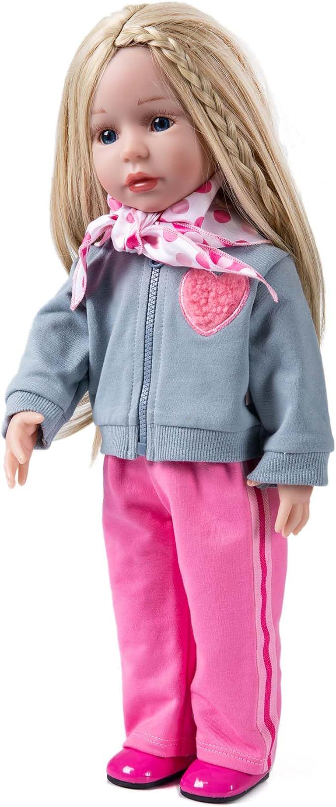 18 Inch Doll Clothes Set, Grey Sweatshirt, Pink Pants, Scarf & Shoes