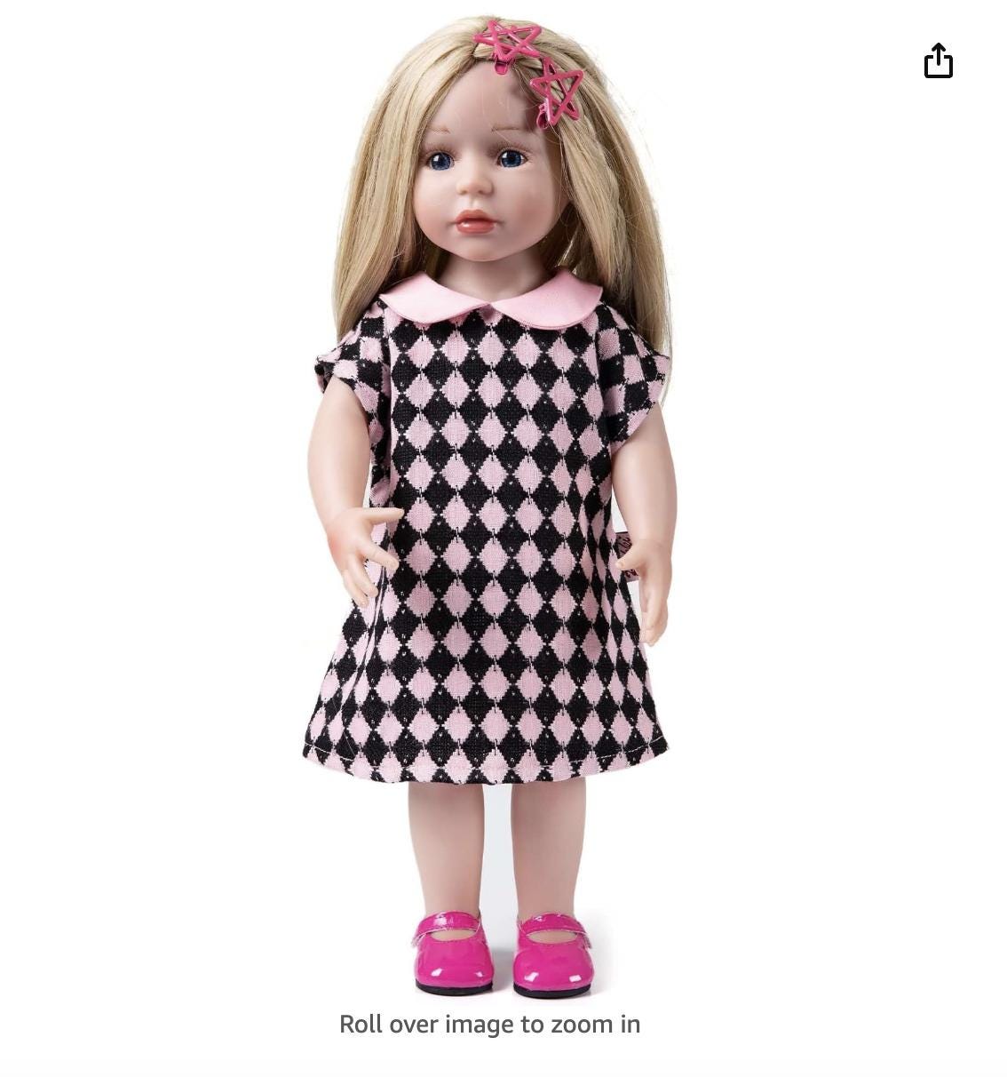 AG Doll Clothes, Pink Black Checkered Dress, Star Hairpins, Shoes, Fits 18" Dolls