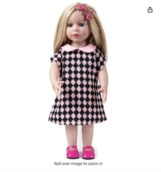 AG Doll Clothes, Pink Black Checkered Dress, Star Hairpins, Shoes, Fits 18" Dolls