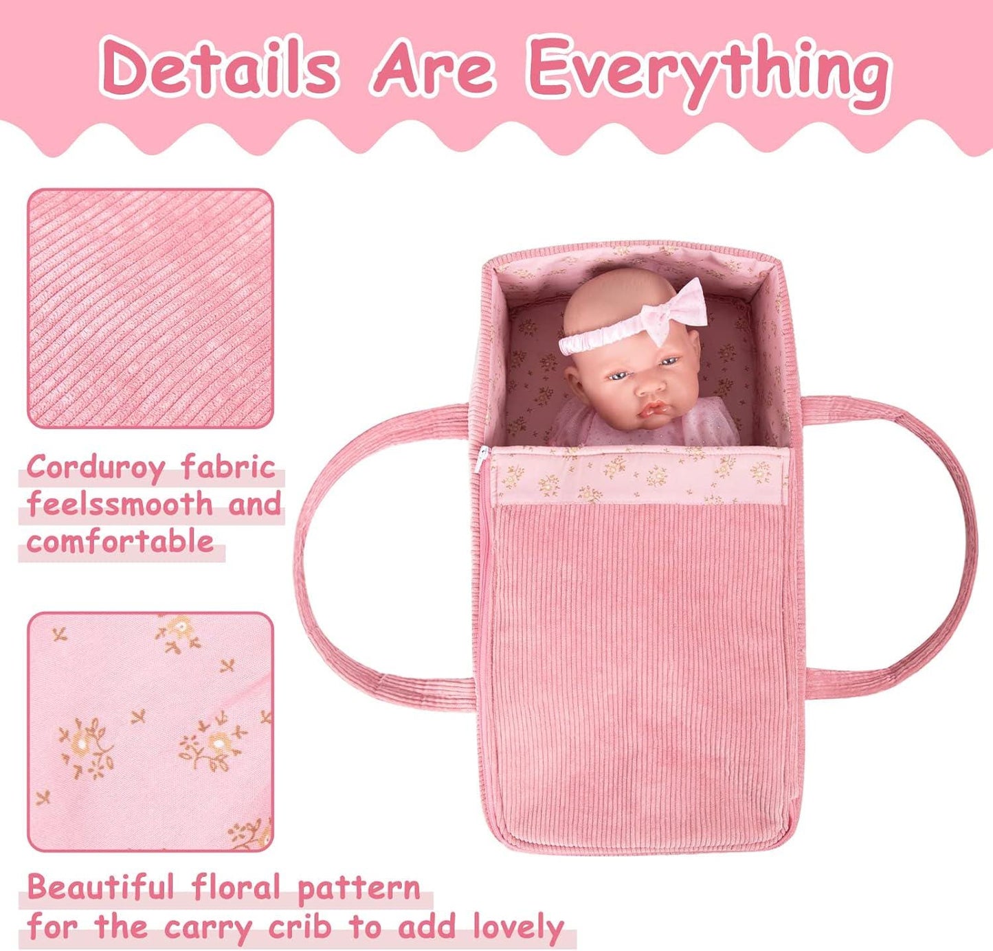 Doll Carrier Crib Set, Feeding Accessories, Fits 16-18 Inch Dolls