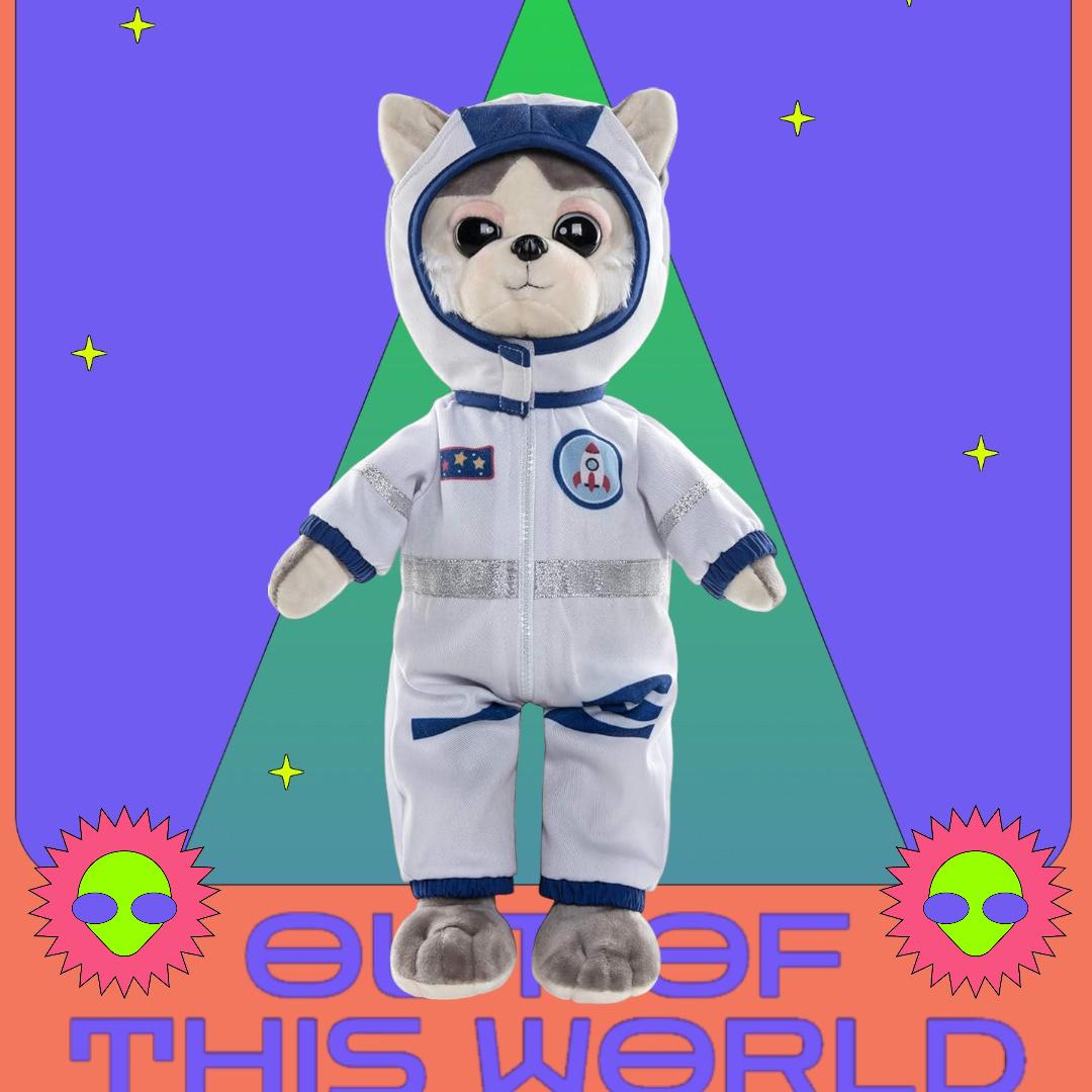 Astronaut Husky Plush Toy, Soft Space Dog, 16" Tall