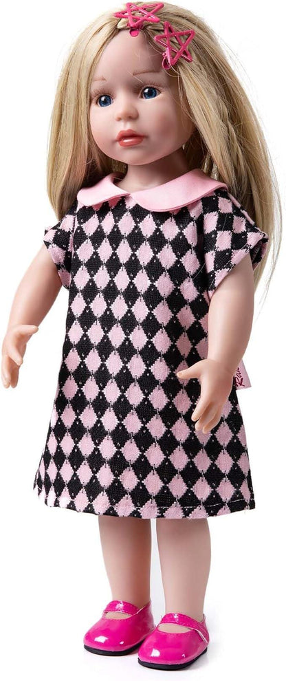AG Doll Clothes, Pink Black Checkered Dress, Star Hairpins, Shoes, Fits 18" Dolls