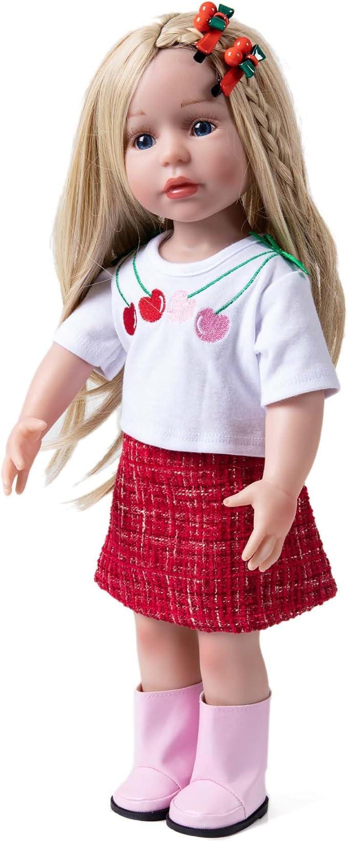 Doll Clothes Set, Cherry Shirt, Red Skirt, Hairpins, Shoes, for 18" Dolls