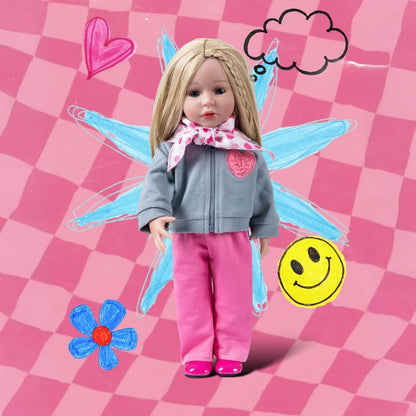 18 Inch Doll Clothes Set, Grey Sweatshirt, Pink Pants, Scarf & Shoes