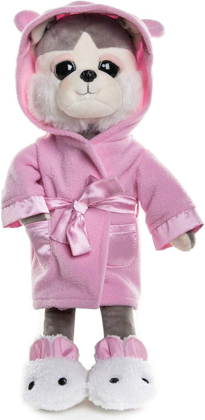 Plush Husky Dog Toy in Pajamas, Sleepwear & Bunny Slippers