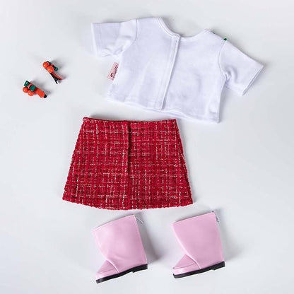 Doll Clothes Set, Cherry Shirt, Red Skirt, Hairpins, Shoes, for 18" Dolls