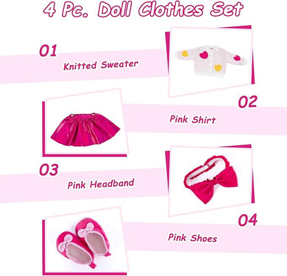 Doll Clothes Set, Red Heart Sweater, Pink Dress, Fits 18" American Girl Doll