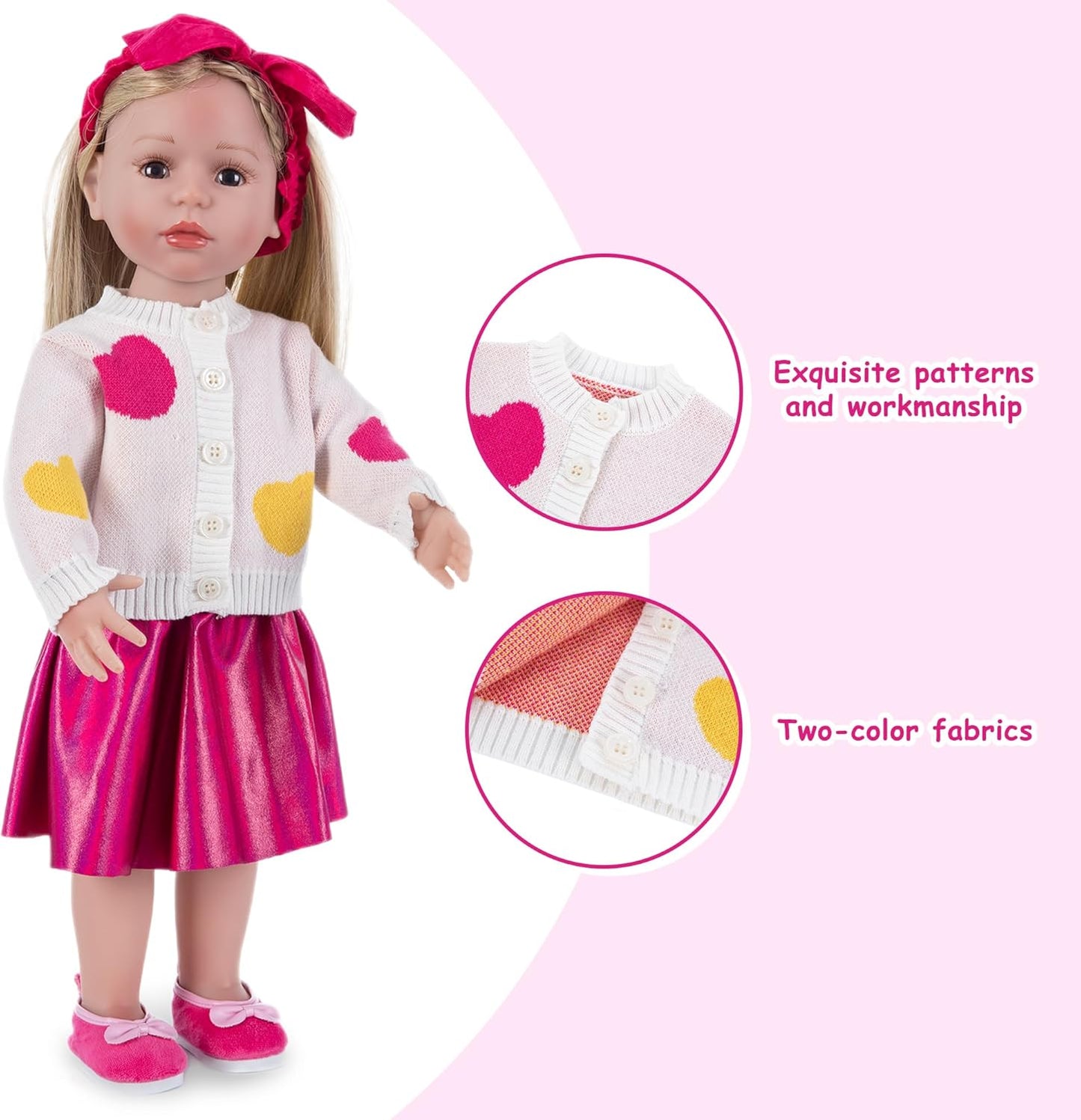 Doll Clothes Set, Red Heart Sweater, Pink Dress, Fits 18" American Girl Doll
