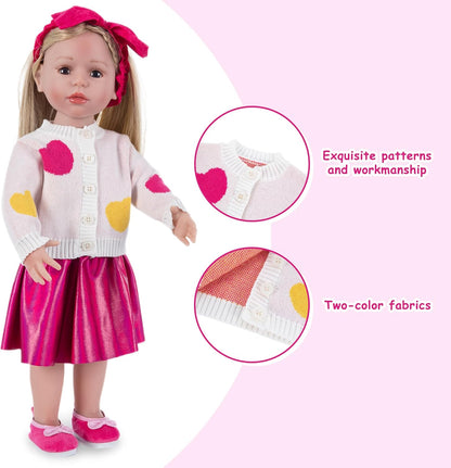 Doll Clothes Set, Red Heart Sweater, Pink Dress, Fits 18" American Girl Doll