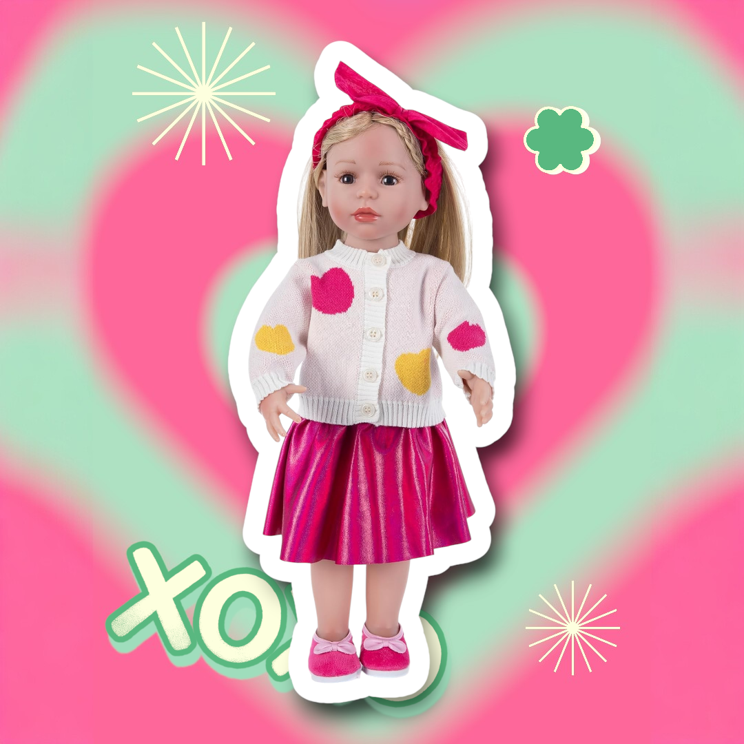 Doll Clothes Set, Red Heart Sweater, Pink Dress, Fits 18" American Girl Doll