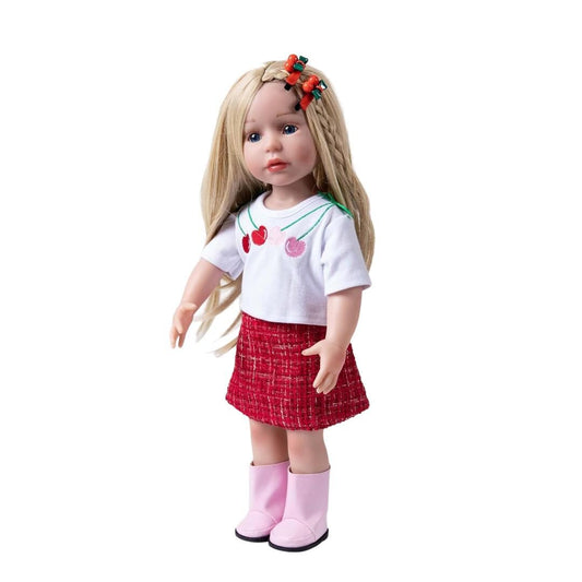 Doll Clothes Set, Cherry Shirt, Red Skirt, Hairpins, Shoes, for 18" Dolls