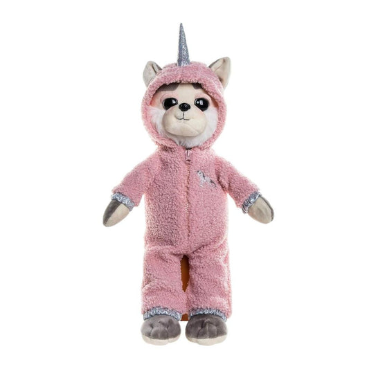 Plush Husky Dog Toy in Pink Unicorn Outfit