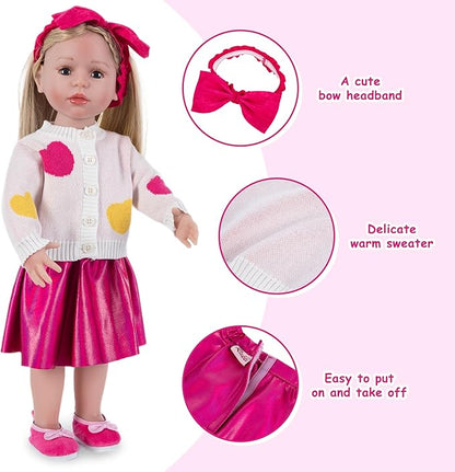 Doll Clothes Set, Red Heart Sweater, Pink Dress, Fits 18" American Girl Doll