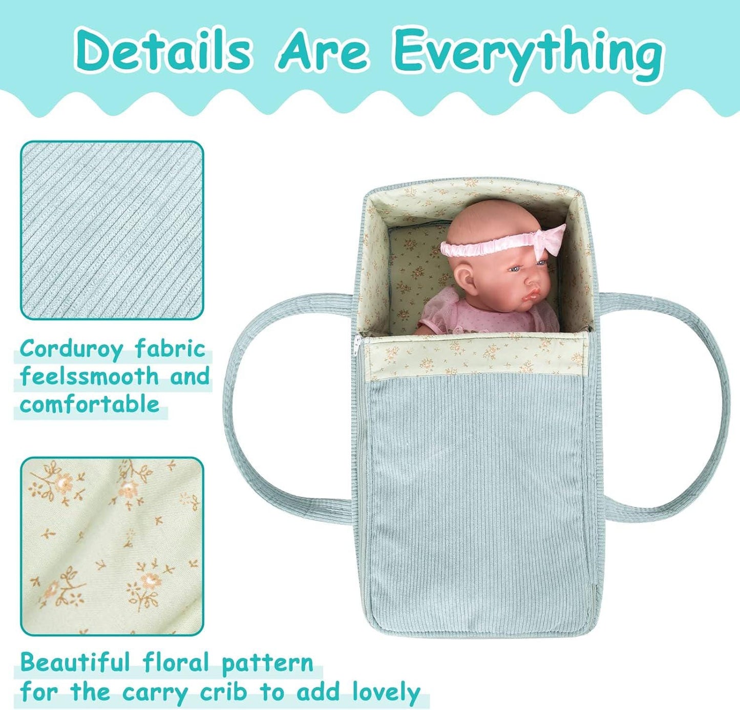 Doll Carrier Crib Set, Feeding Accessories, Fits 16-18 Inch Dolls