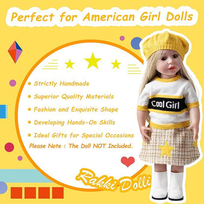 AG Doll Clothes Set, Yellow Knit Hat, Sweater, Skirt, Shoes (Doll Not Included)
