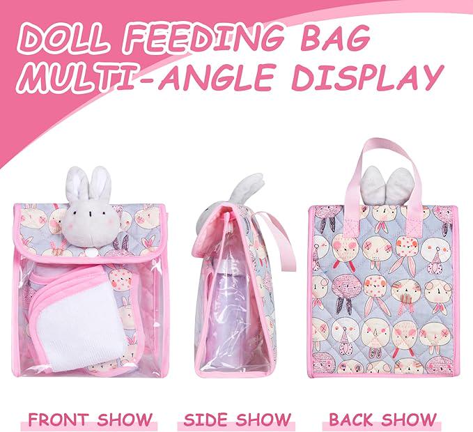 Grey Bunny Doll Feeding Set, Nursery Bag, 9 pcs (Doll Not Included)