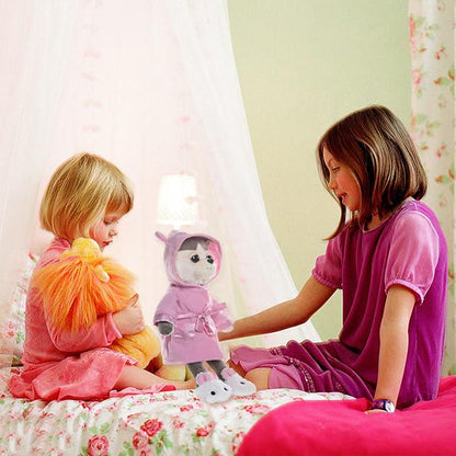 Plush Husky Dog Toy in Pajamas, Sleepwear & Bunny Slippers