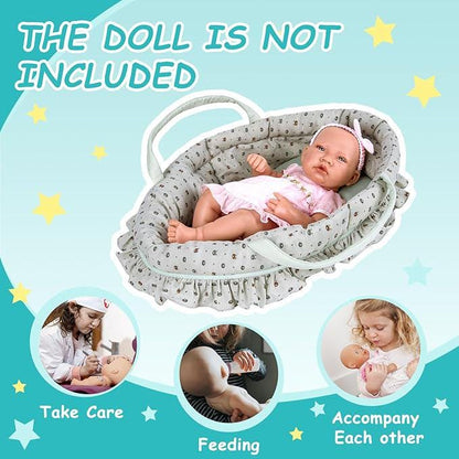 Doll Carry Cot Set, Soft Bassinet Carrier, Fits 16 Inch American Girl Dolls