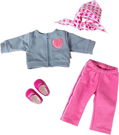 18 Inch Doll Clothes Set, Grey Sweatshirt, Pink Pants, Scarf & Shoes