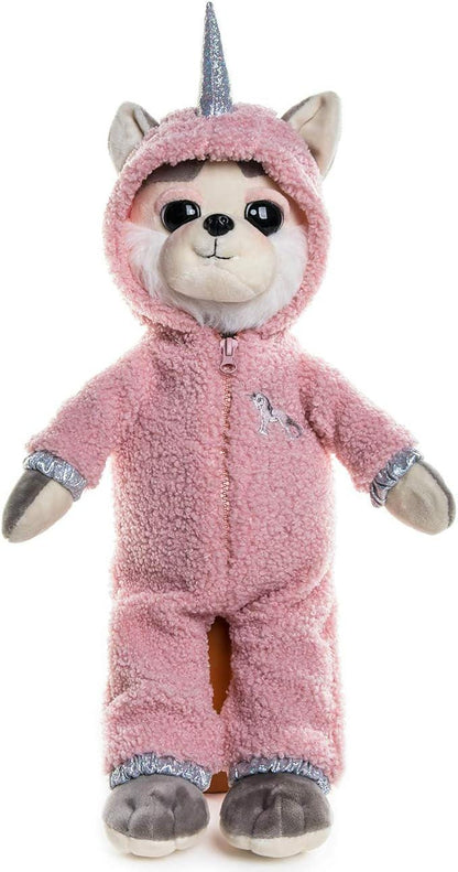 Plush Husky Dog Toy in Pink Unicorn Outfit