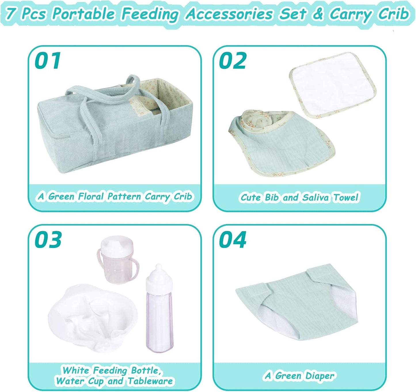 Doll Carrier Crib Set, Feeding Accessories, Fits 16-18 Inch Dolls