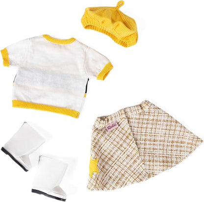 AG Doll Clothes Set, Yellow Knit Hat, Sweater, Skirt, Shoes (Doll Not Included)