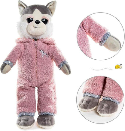 Plush Husky Dog Toy in Pink Unicorn Outfit
