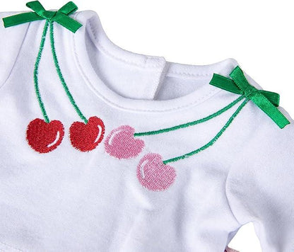 Doll Clothes Set, Cherry Shirt, Red Skirt, Hairpins, Shoes, for 18" Dolls