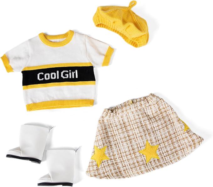 AG Doll Clothes Set, Yellow Knit Hat, Sweater, Skirt, Shoes (Doll Not Included)