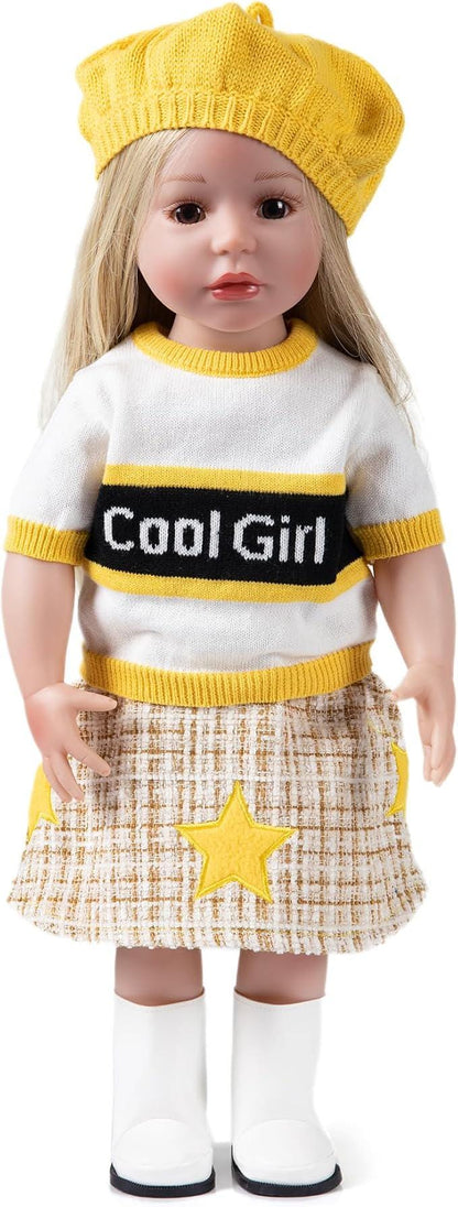 AG Doll Clothes Set, Yellow Knit Hat, Sweater, Skirt, Shoes (Doll Not Included)