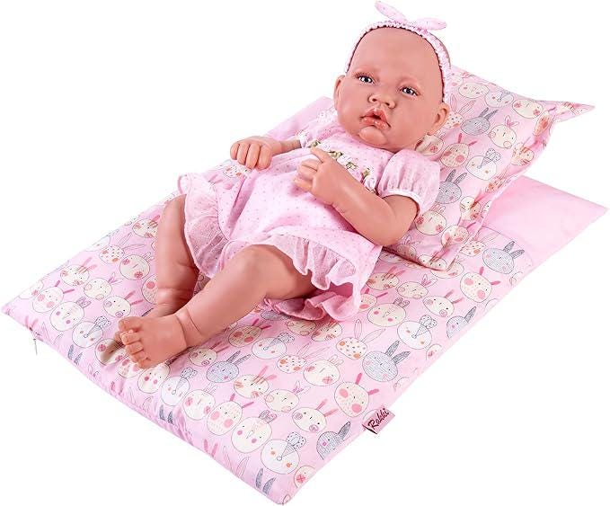 Pink Bunny Doll Feeding Set, Nursery Bag and Bedding (9-Piece)