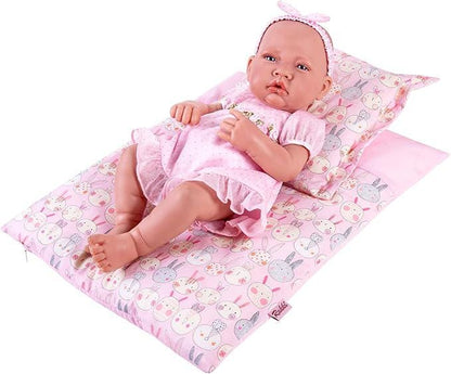 Pink Bunny Doll Feeding Set, Nursery Bag and Bedding (9-Piece)