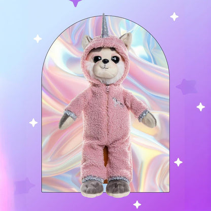 Plush Husky Dog Toy in Pink Unicorn Outfit