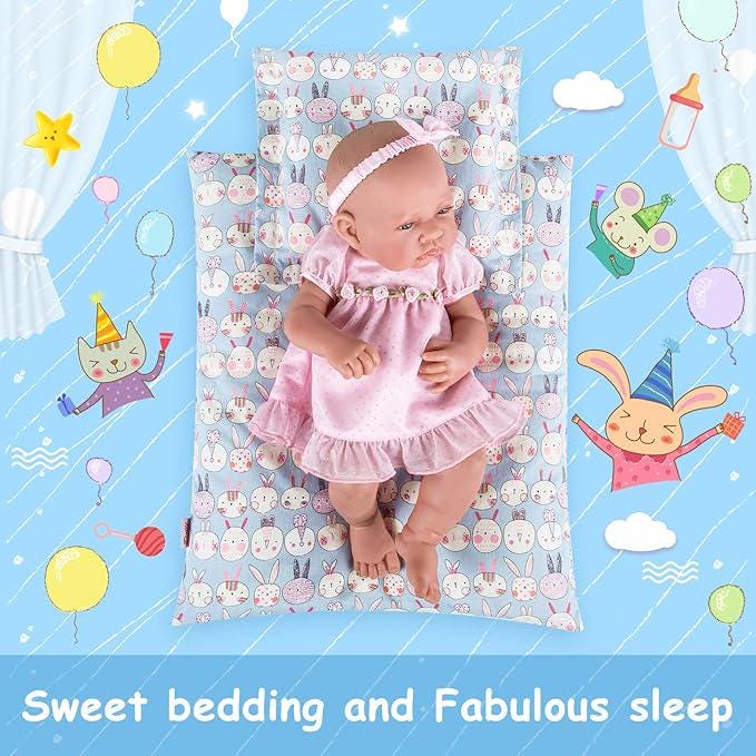 Grey Bunny Doll Feeding Set, Nursery Bag, 9 pcs (Doll Not Included)